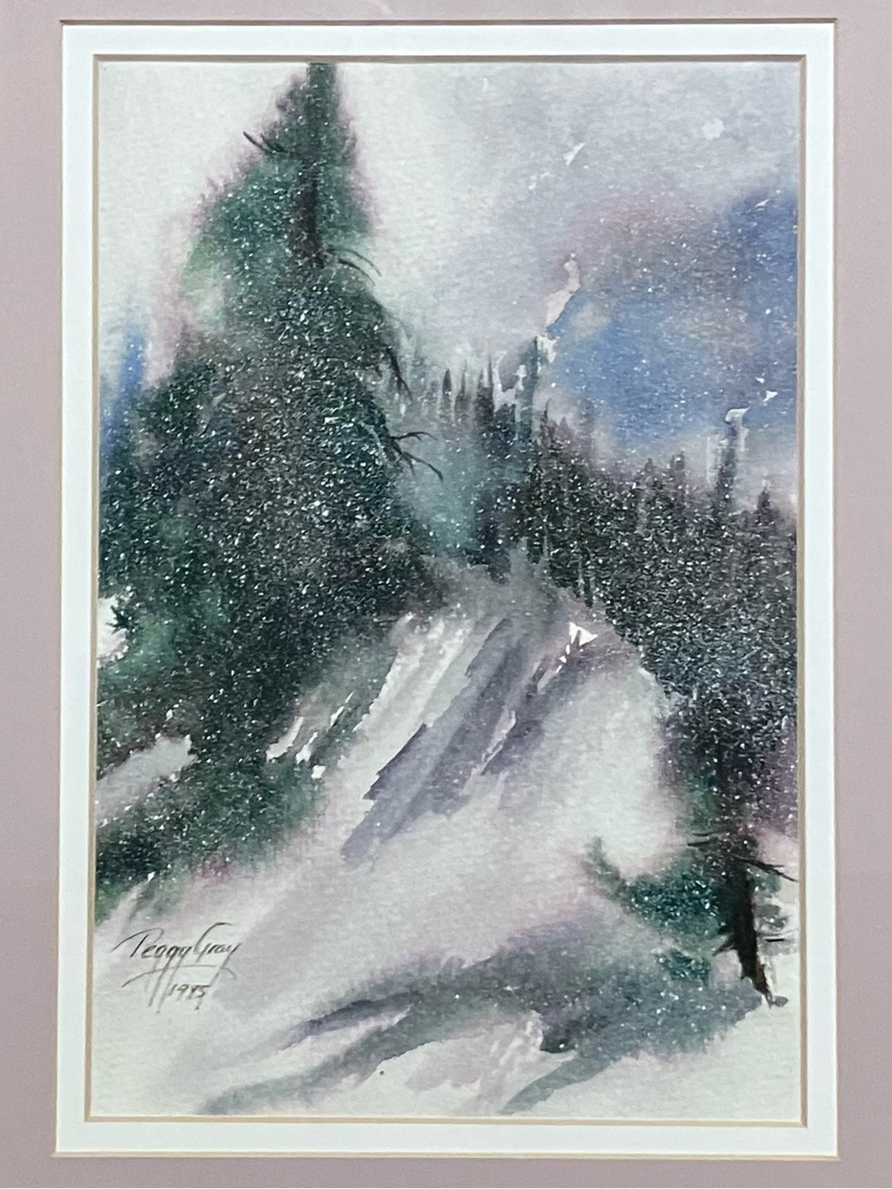 PEGGY GRAY (d.1997) California Artist / SNOWY SIERRA Watercolor 1985 / Framed